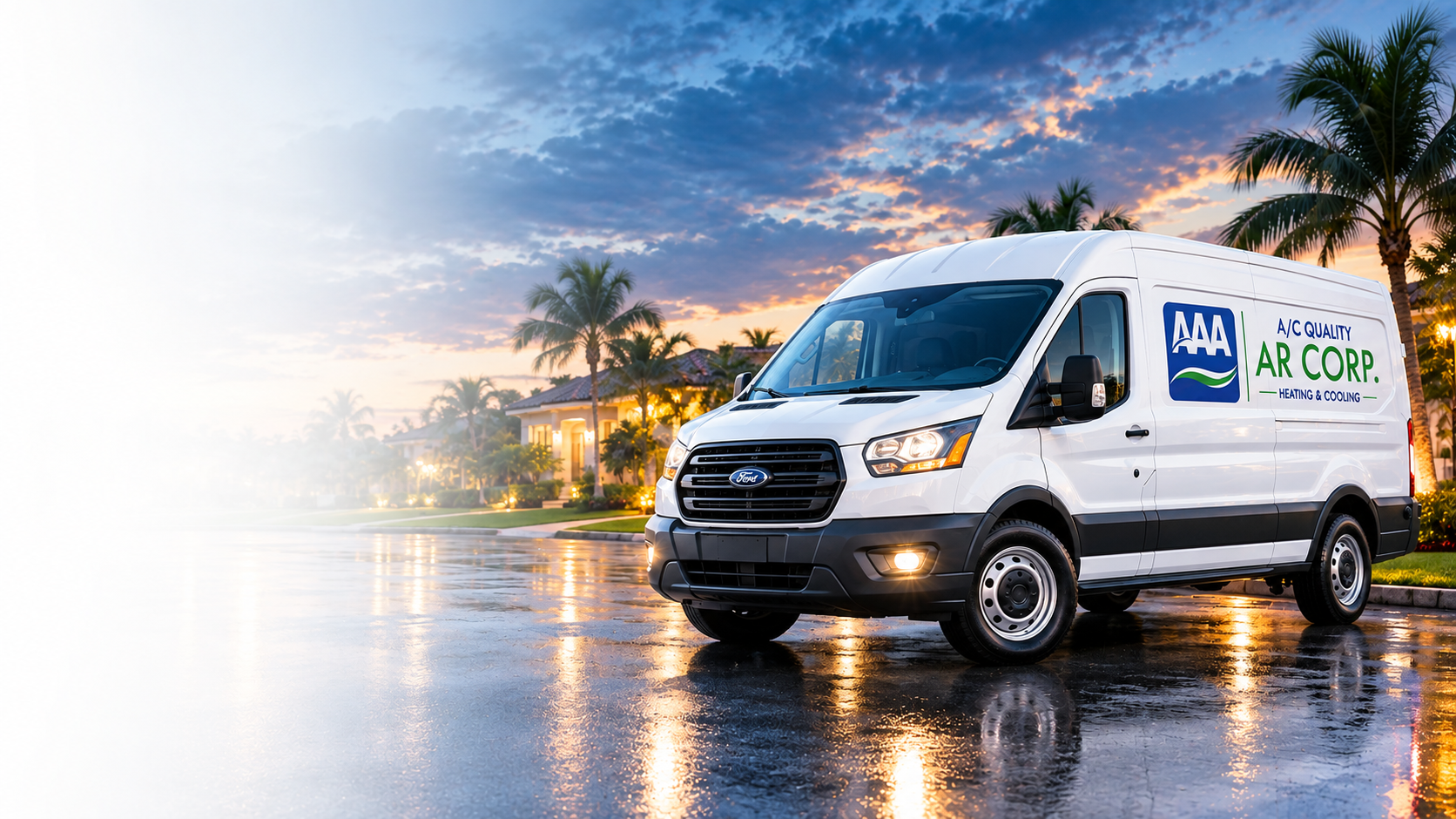 AAA AC Quality AR Corp branded HVAC service van in Florida