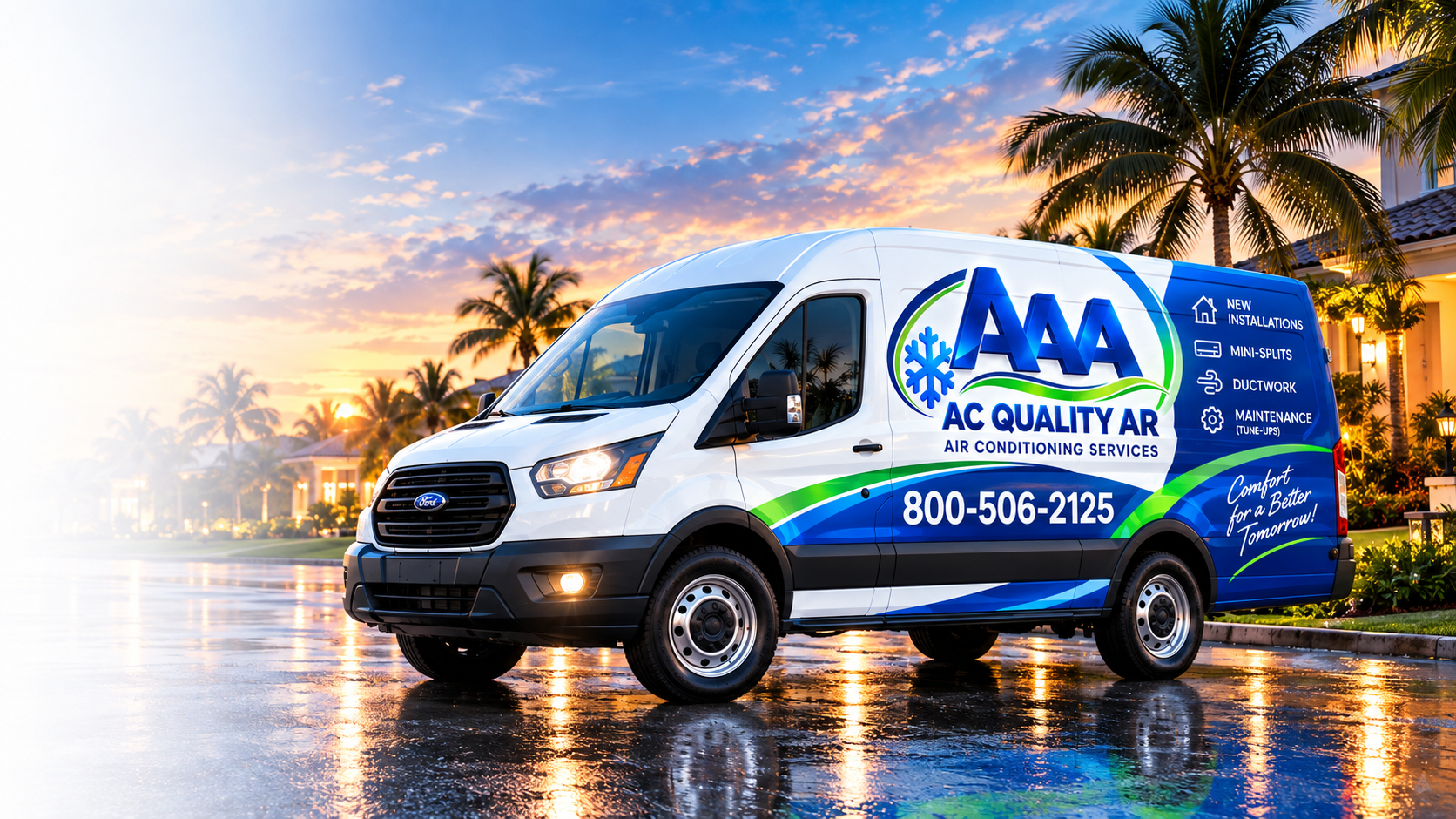 AAA AC Quality AR Corp branded HVAC service van in Florida