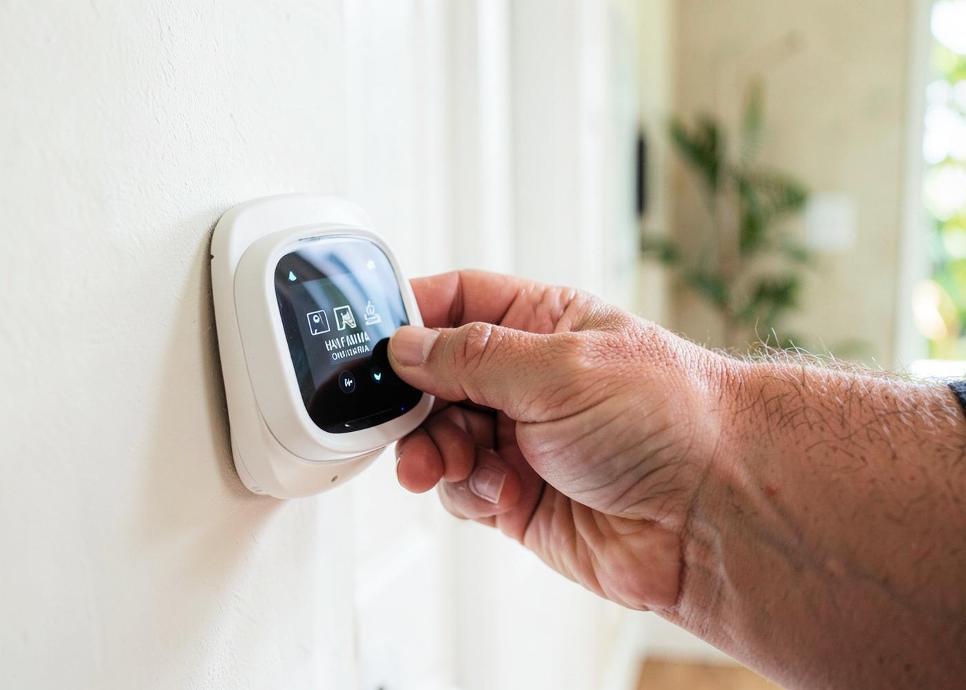 Technician performing a maintenance tune-up on a smart thermostat